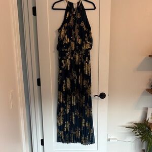MSK Teal/blue/green and Gold Floral Maxi Dress